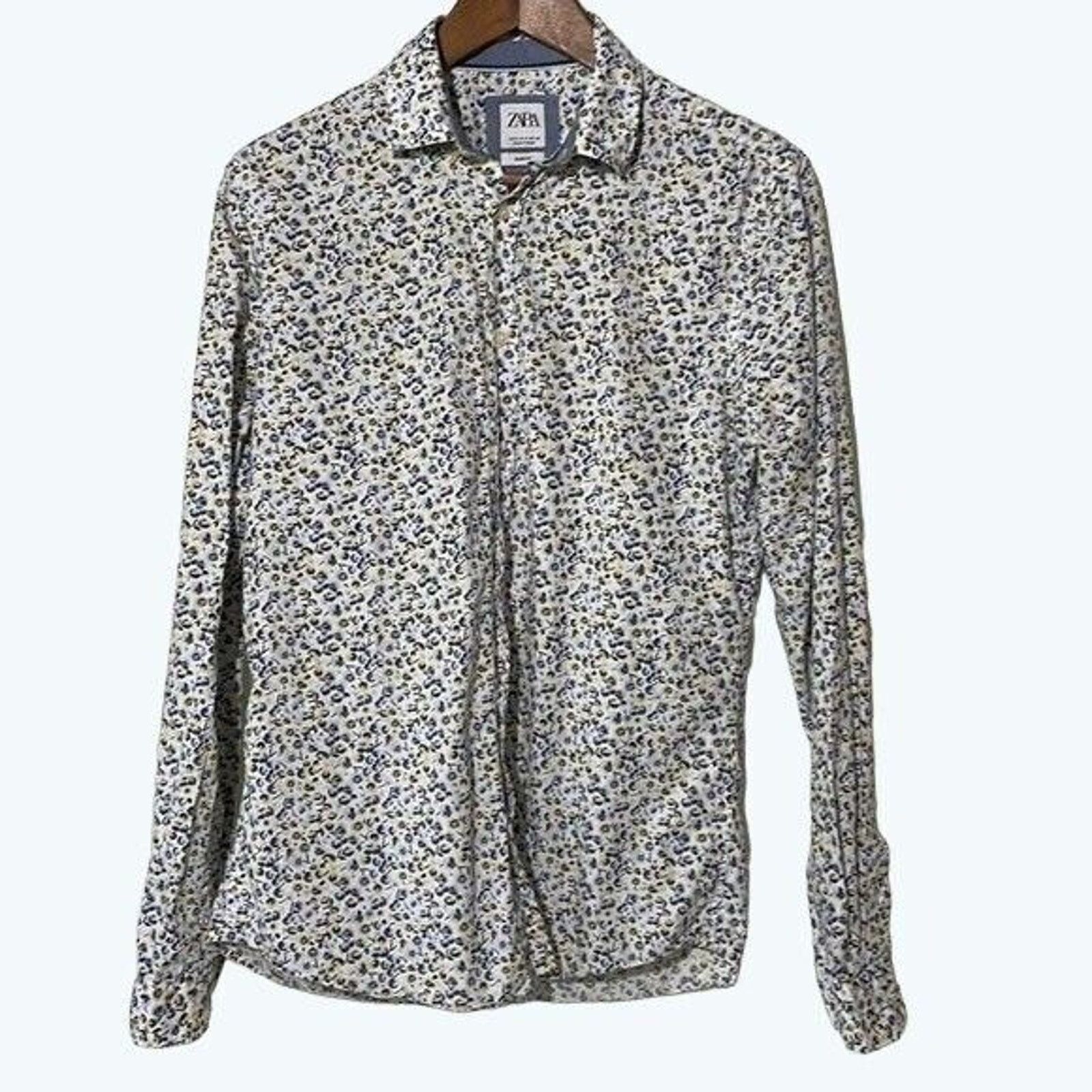 Zara Zara Shirt Shirt Small Slim Fit Ditsy Floral Blue Yellow Size S / US 4 / IT 40 - 1 Thumbnail