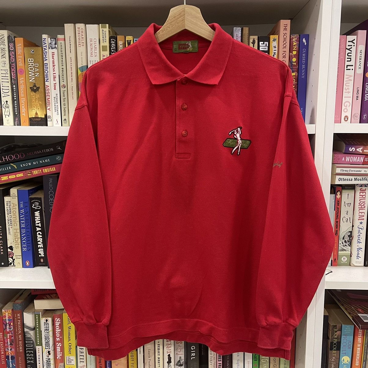 image of Kenzo Paris Golf Long Sleeve Polo Tee in Red, Men's (Size Medium)