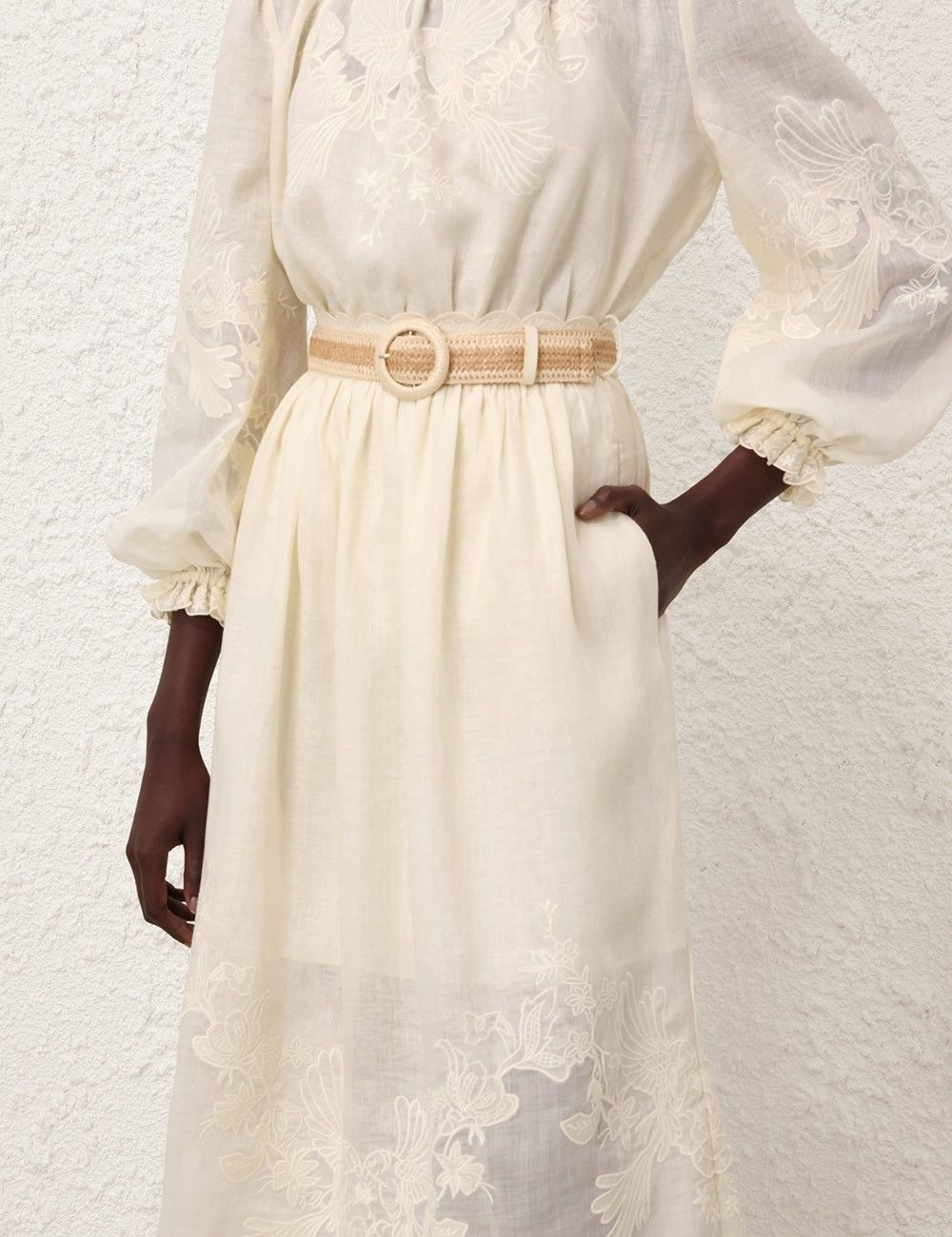 Zimmermann oc11z0525 Waverly Embroidered Midi Skirt in Ivory Size 28" / US 6 / IT 42 - 6 Thumbnail