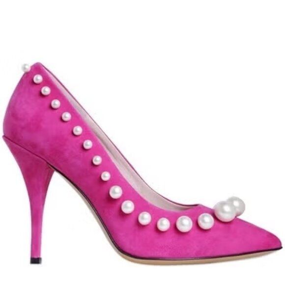 Moschino Moschino Boutique Pink Suede Pearl Pointed Toe 100 mm Heels Size US 8 / IT 38 - 9 Thumbnail