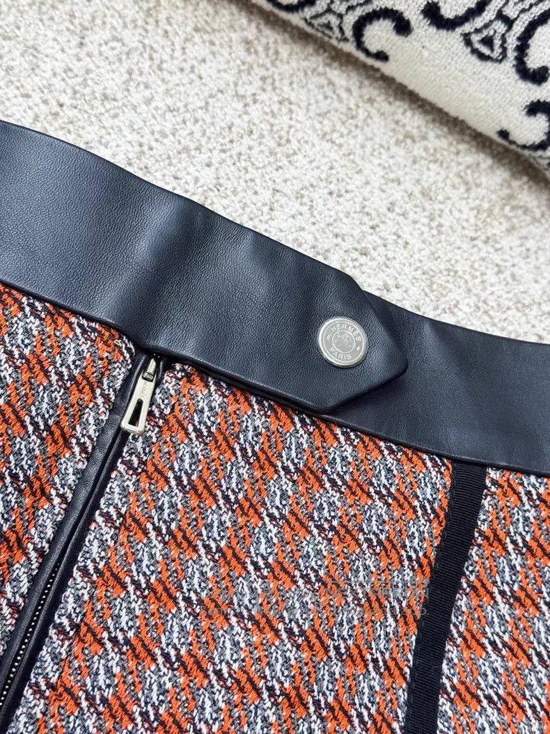 Hermes Hermes Orange mixed-color plaid and leather silver buckle Size 24" / US 00 / IT 34 - 3 Thumbnail