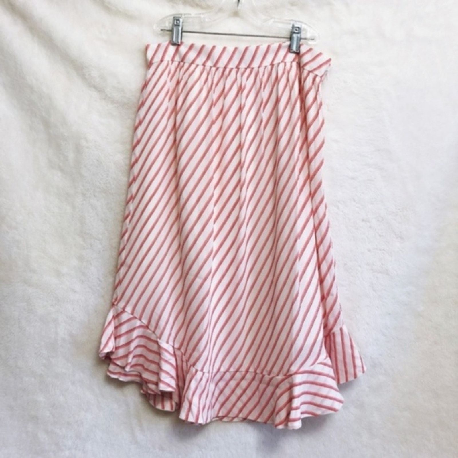 Loft LOFT Pink and White Striped Ruffle Hem Skirt Size 27" / US 4 / IT 40 - 8 Thumbnail