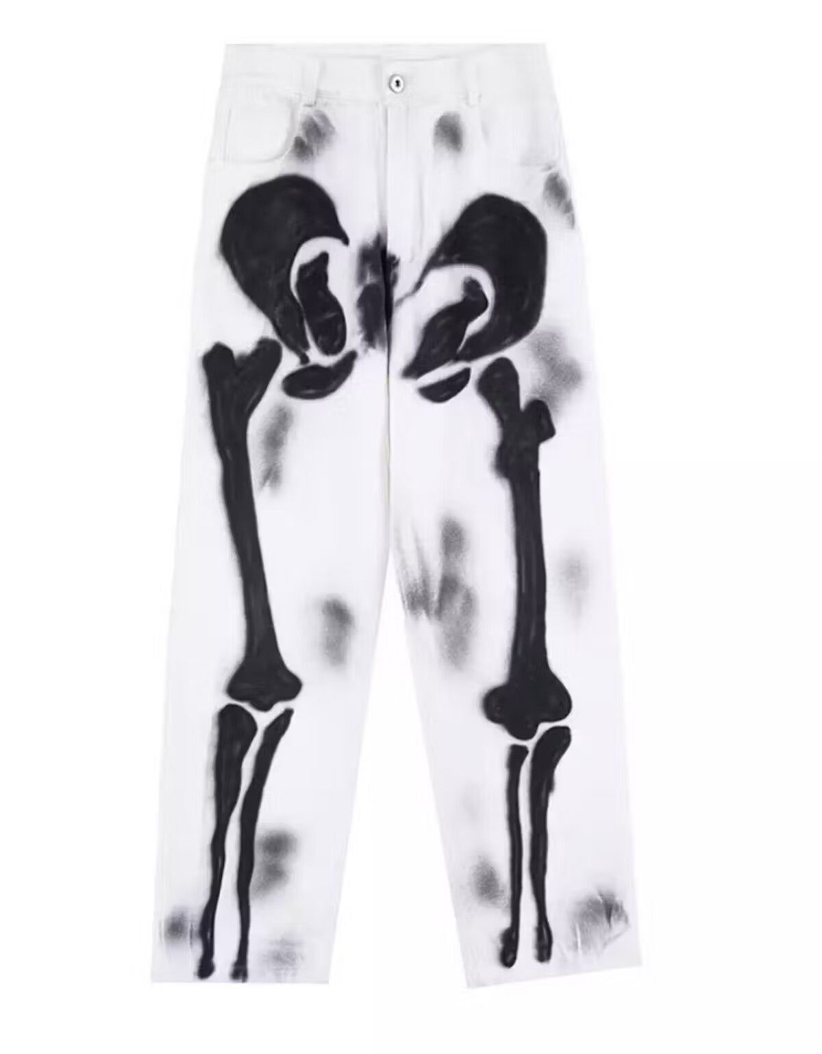 image of Japanese Style Punk Vintage Skeleton Jeans in White, Men's (Size 30)