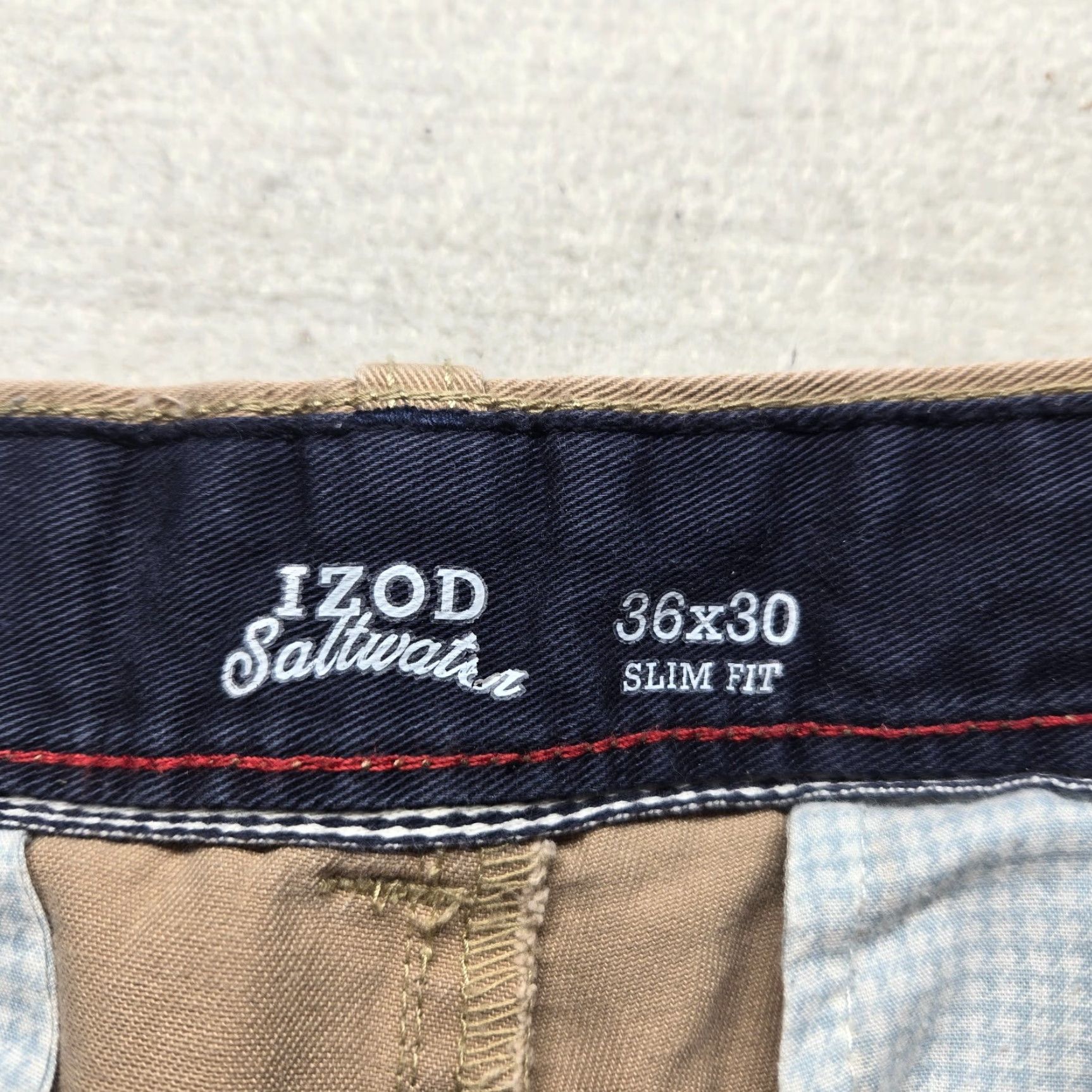 Izod IZOD Saltwater Stretch Chino Pants Beige Slim Fit Flat Front Men 36 Regular 30in Pockets Casual 90s City Preppy Mens Size US 36 / EU 52 - 3 Thumbnail
