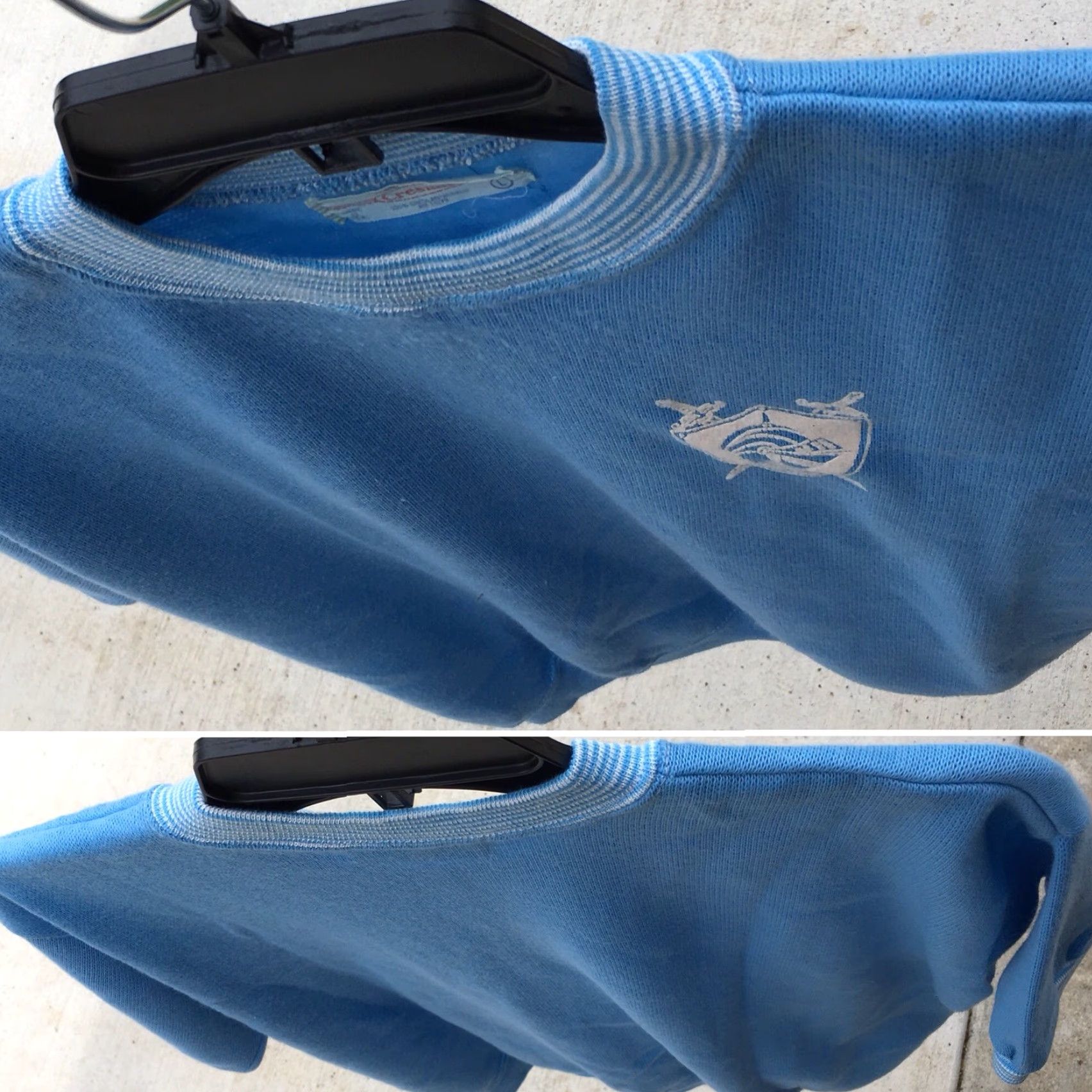 Vintage VINTAGE 1960s 1970s Creslan Acrylic Knit Short Sleeve Sweatshirt Knight Crest Rockabilly True Vintage Casuals Of Creslan L Blue Mens Shirt Size US L / EU 52-54 / 3 - 3 Thumbnail