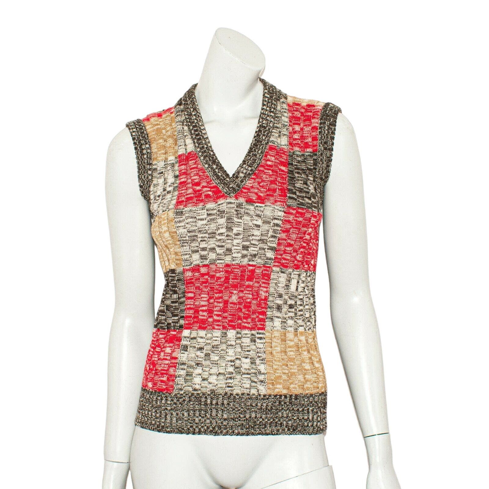 Image of Dolce Gabbana Wool Knit Vneck Sweater Vest Colorblock, Women's (Size Small)