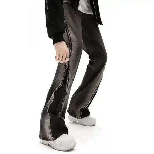 image of Distressed Denim Split Zipper Denim Pant in Black, Men's (Size 28)