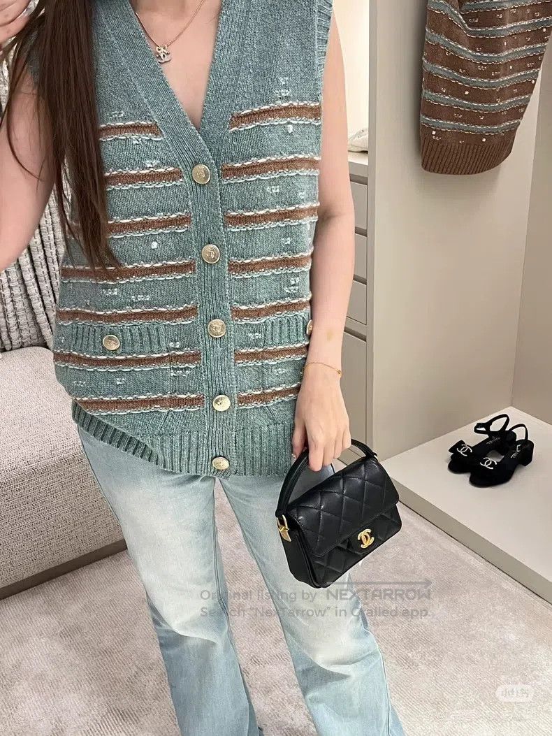Chanel Chanel Green coffee color-blocked striped cashmere knitted Size XS / US 0-2 / IT 36-38 - 8 Thumbnail