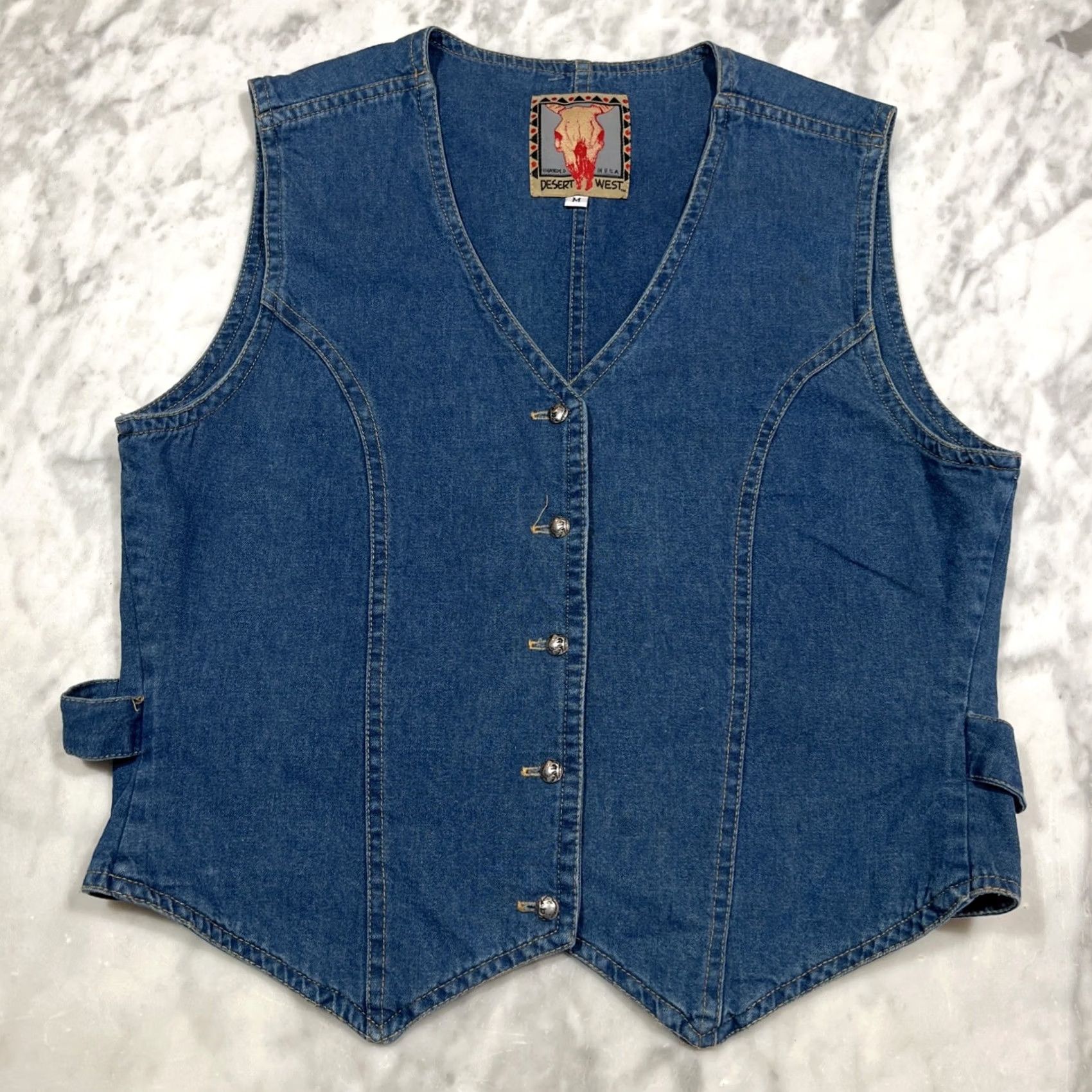 Denime VINTAGE Desert West Vest Women M Blue Buffalo Buttons Denim Size M / US 6-8 / IT 42-44 - 2 Thumbnail