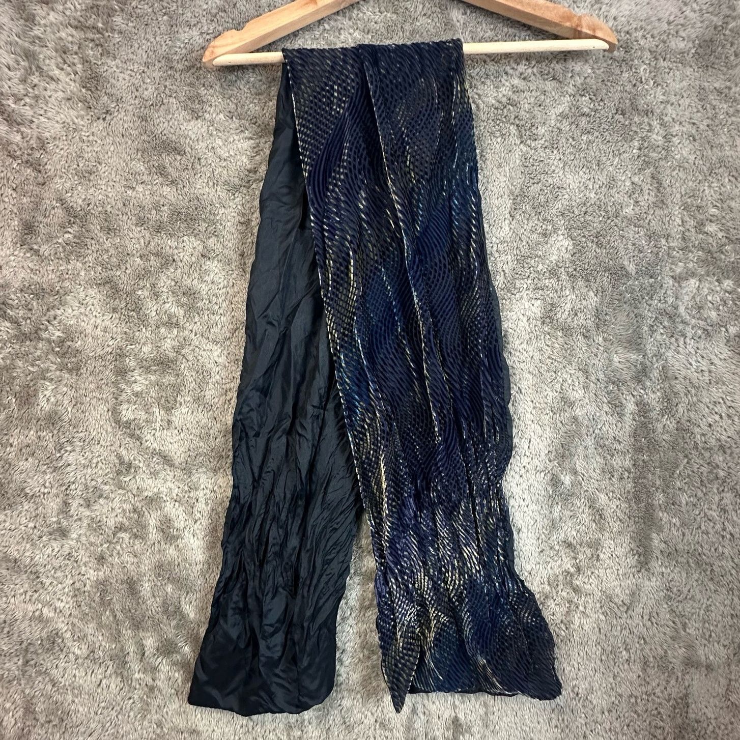 Other Segalini Italy Silk Rayon Scarf Blue Gold Plush Velvet Feel Size ONE SIZE - 1 Thumbnail