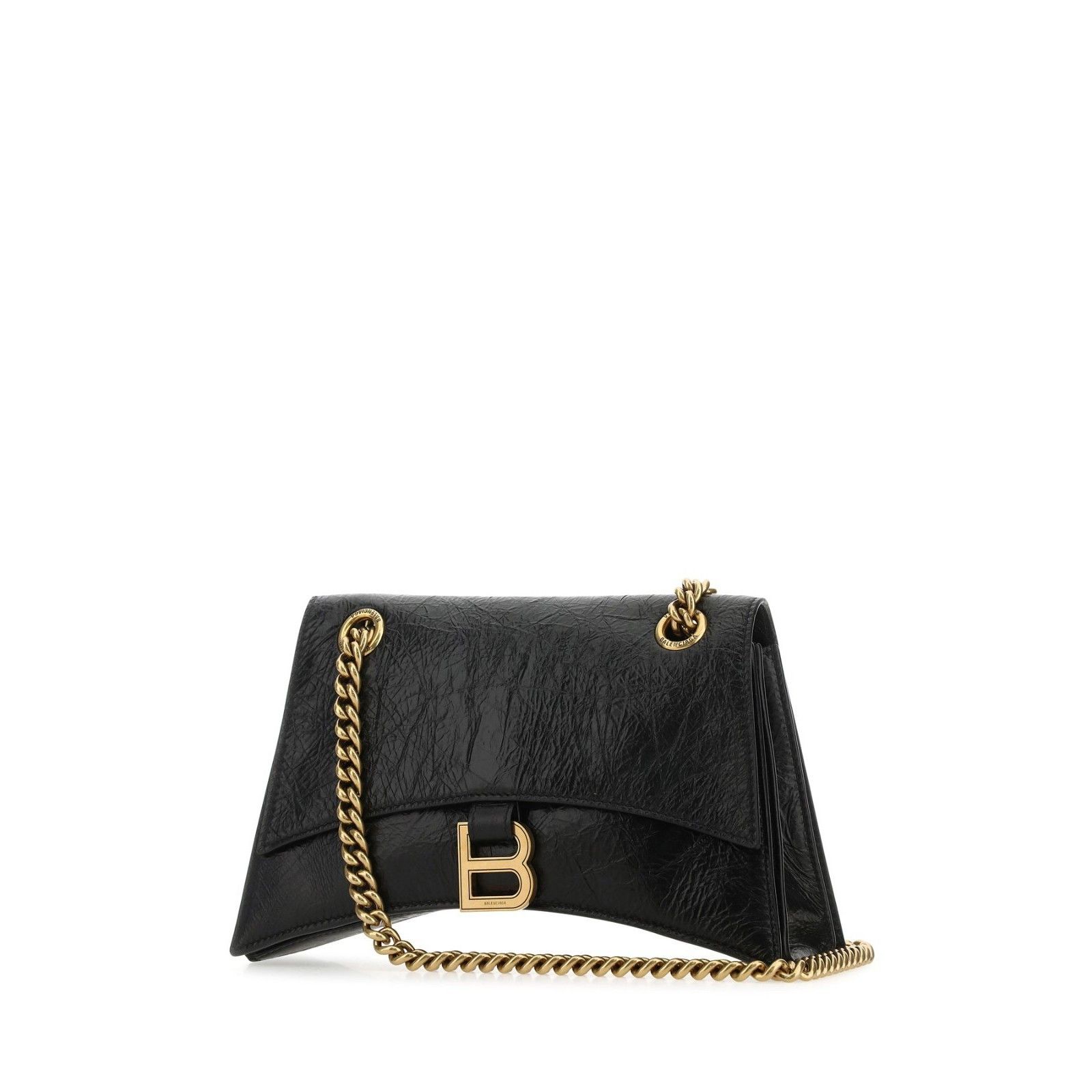 BALENCIAGA Crush Creased Effect Small Gold / Black Leather S