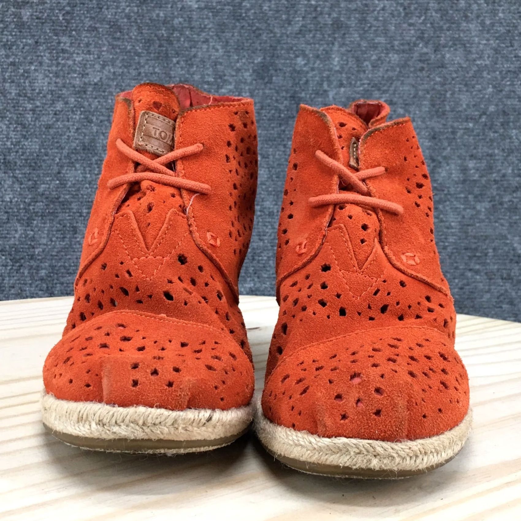 Toms TOMS Boots Womens 6 Orange Desert Wedges Moroccan Cutout Suede Lace Up Casual Size US 6 / IT 36 - 6 Thumbnail