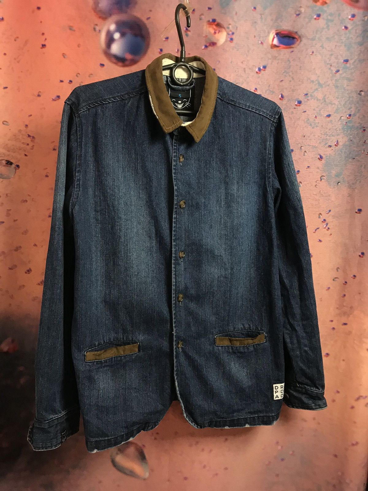 image of Drop Dead Streetwear Distressed Destroyed Denim Overshirt in Blue, Men's (Size Small)