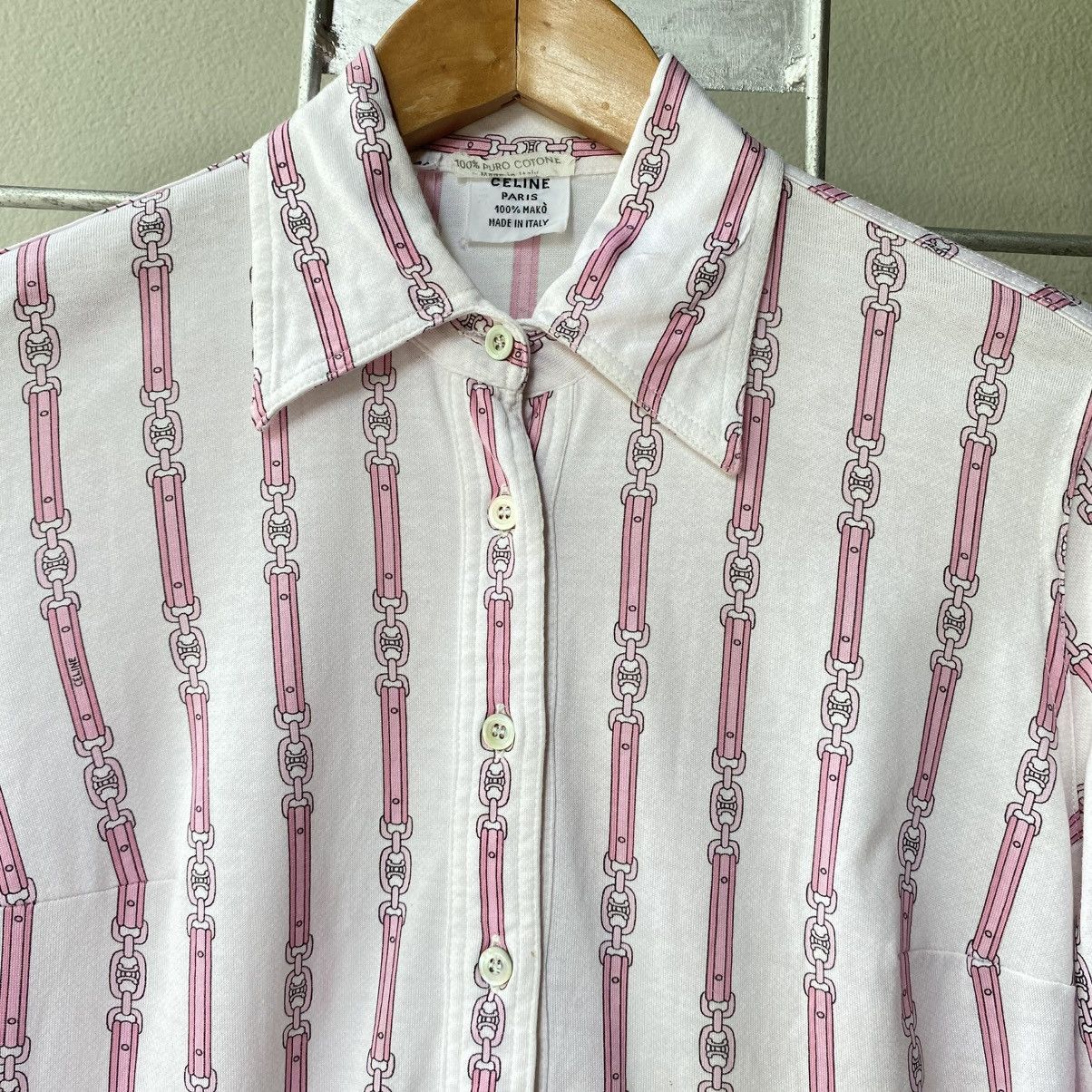 Celine Vintage Celine Pink Chain Print Shirt Size S / US 4 / IT 40 - 6 Thumbnail