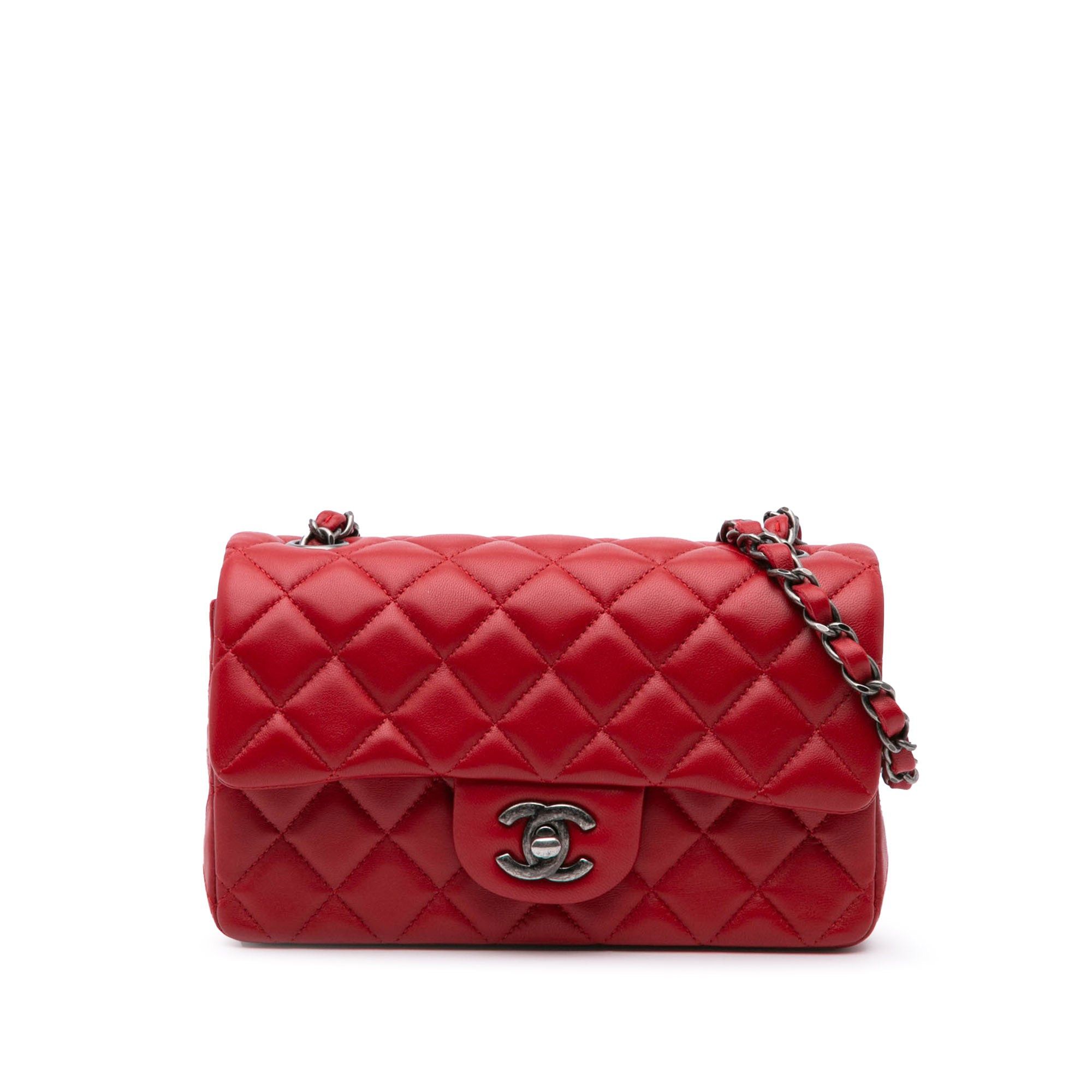 Chanel Red Mini Rectangular Classic Lambskin Single Flap Crossbody Bag, Women's
