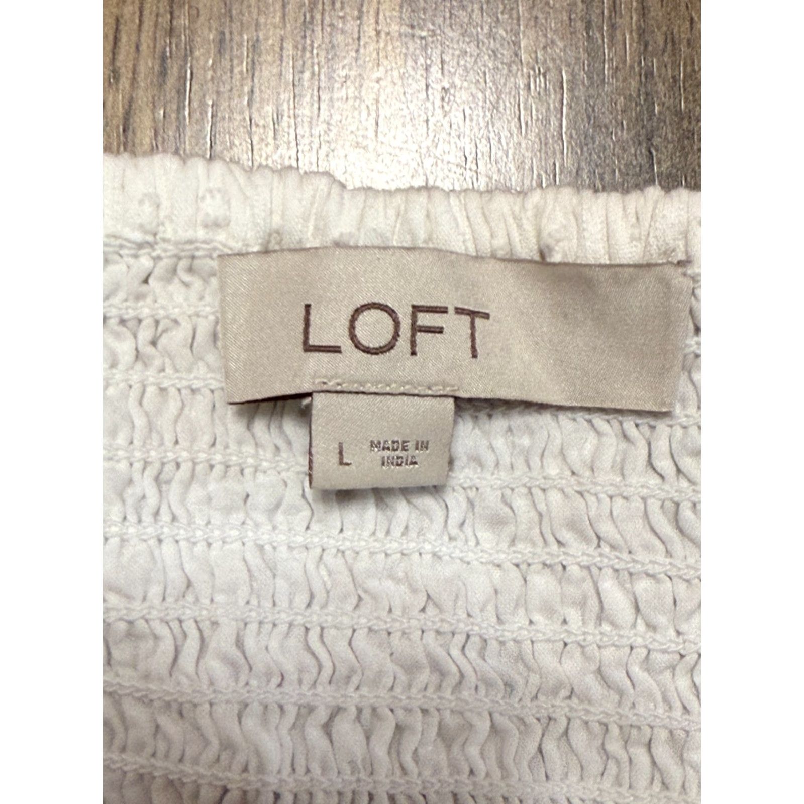 Loft Loft Blouse Women's Size Large White Short Sleeve Flared Sleeve Smocked Regular Size L / US 10 / IT 46 - 5 Thumbnail