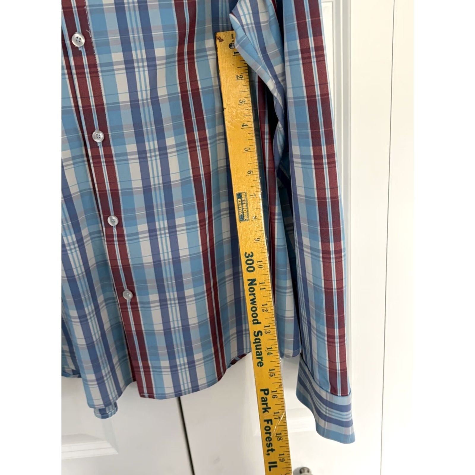 Mizzen+Main Mizzen+Main Shirt Mens Dress Shirt Long Sleeve XL Blue White Red Check Non-Iron Stretch Button Collared Spread Cuff Traditional/Business Casual Size US XL / EU 56 / 4 - 4 Thumbnail