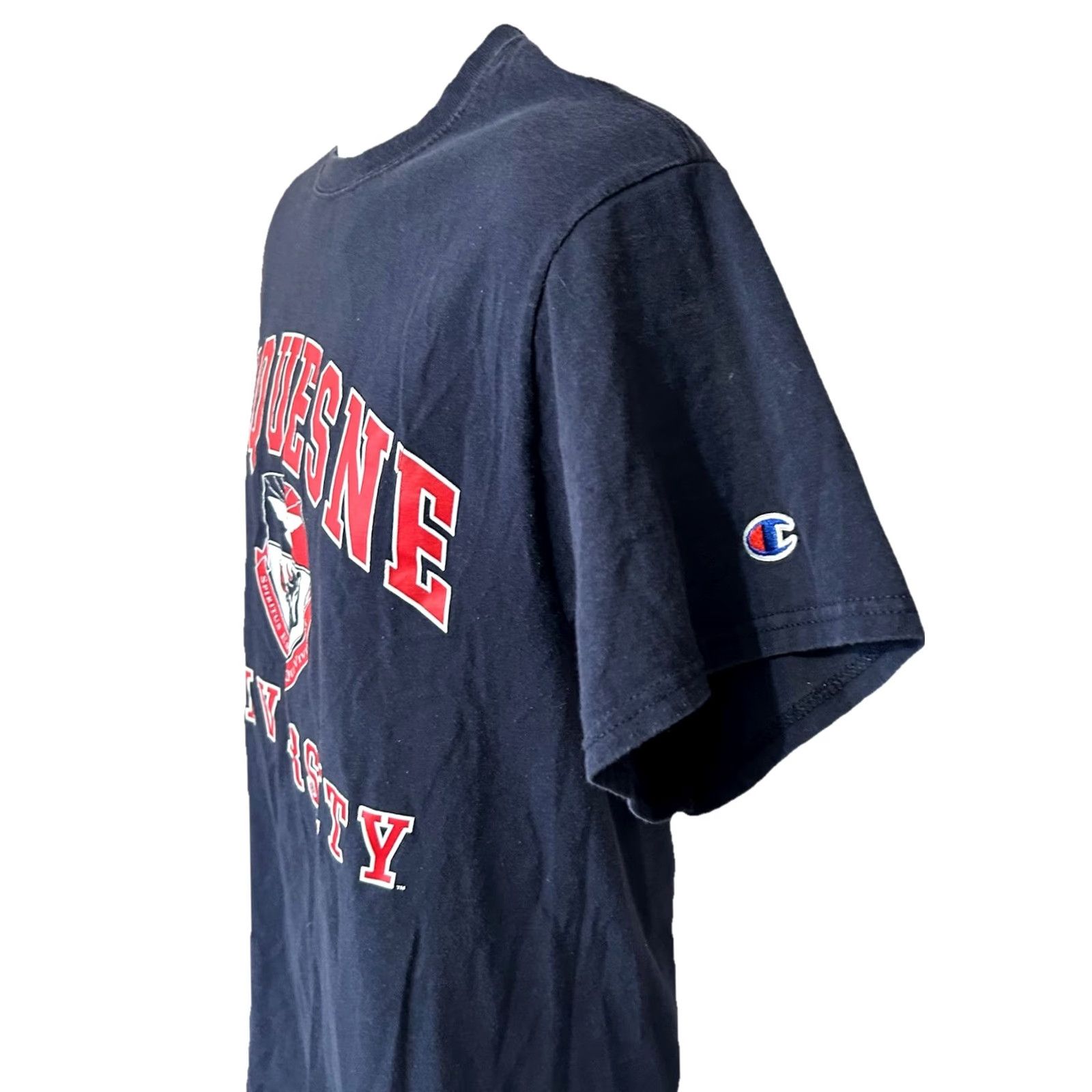 Champion VINTAGE? No — Duquesne Champion Shirt Men M Navy Blue Short Sleeve Crew Neck Shirt Size US M / EU 48-50 / 2 - 7 Thumbnail