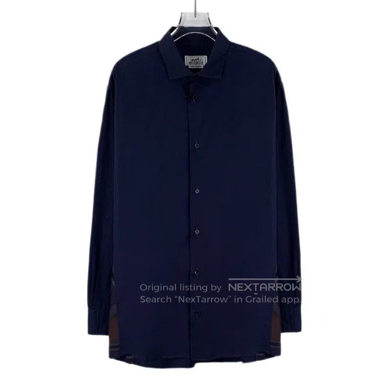 Hermes Hermes Dark blue logo patch cotton collar long sleeve butt Size US XXS / EU 40 - 1 Thumbnail