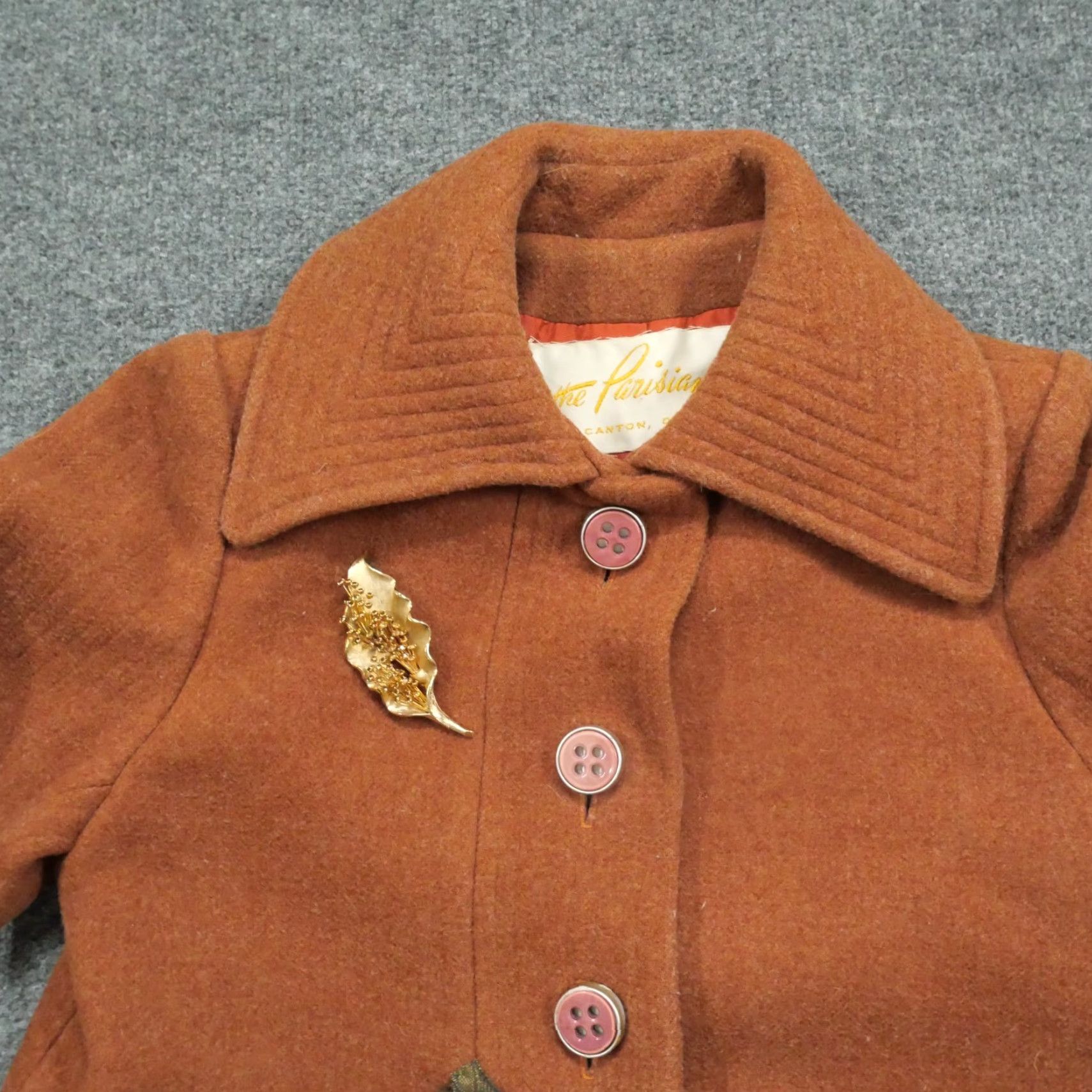 Vintage VINTAGE The Parisian Jacket Womens 10 Medium Brown Orange Wool Trench Sequin 60s Size L / US 10 / IT 46 - 2 Thumbnail
