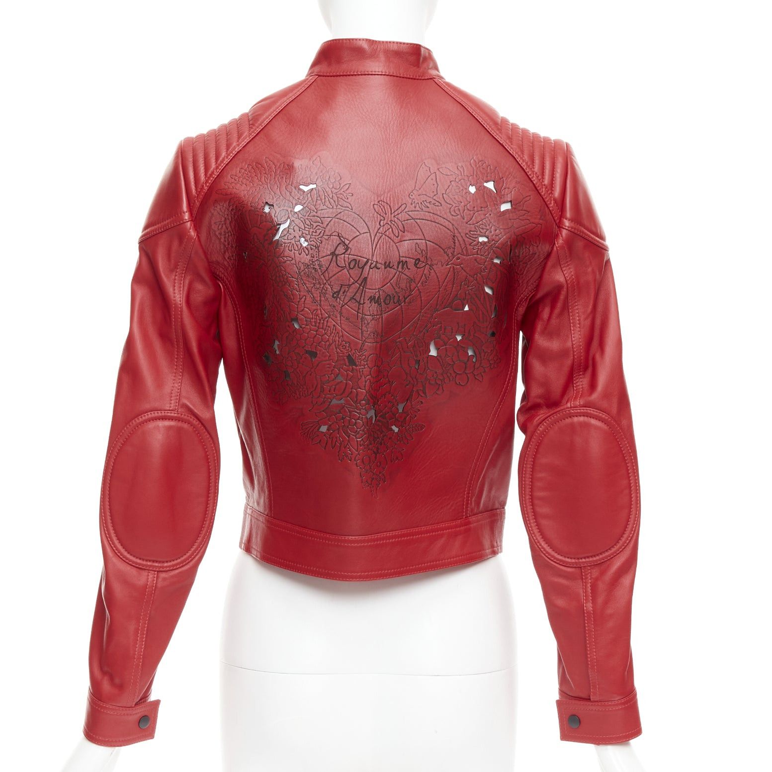Dior DIOR Royaume d'Amour red leather laser cut moto biker jacket FR34 XS Size XS / US 0-2 / IT 36-38 - 1 Thumbnail