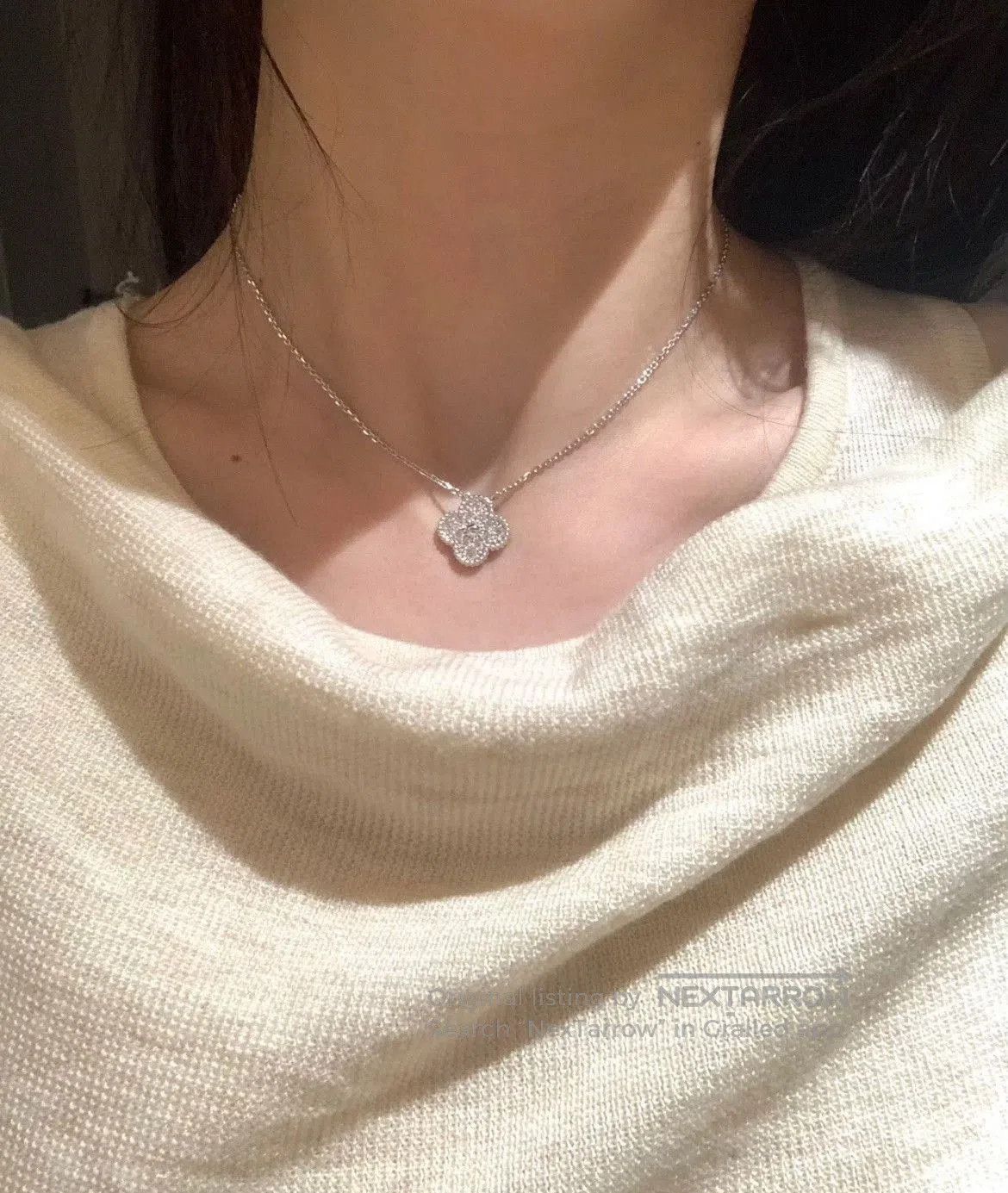 Van Cleef & Arpels VCA 18k White Gold Flower Necklace. Size ONE SIZE - 6 Thumbnail