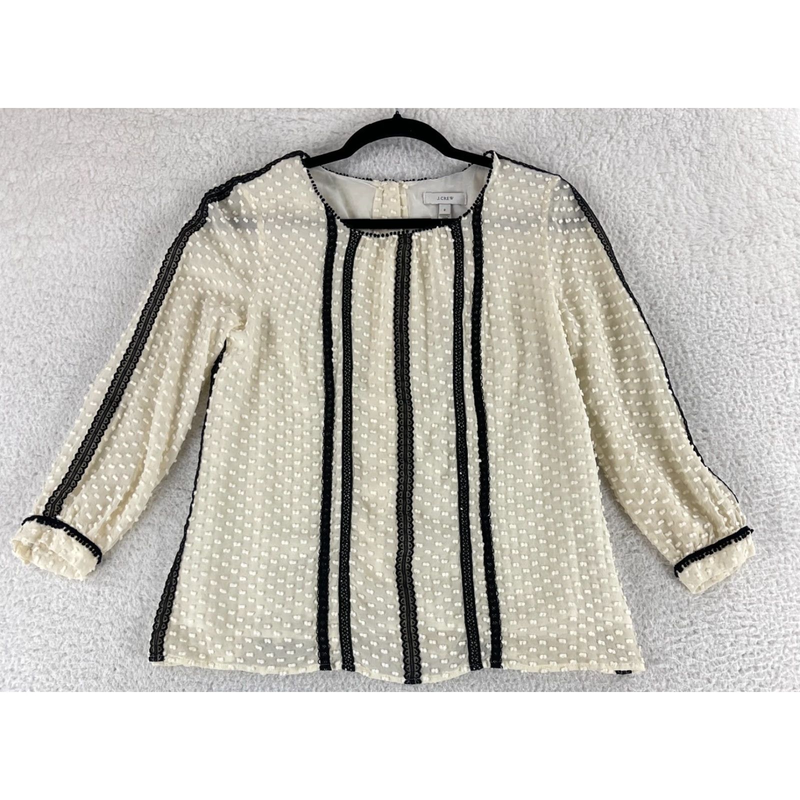 J.Crew J. Crew Shirt Womens Size 2 Ivory Swiss Dot Lace Trim 3/4 Sleeve Silk Blend Shirt Womens Size 2 Ivory Swiss Dot Lace Trim 3/4 Sleeve Silk Blend Size XS / US 0-2 / IT 36-38 - 2 Thumbnail