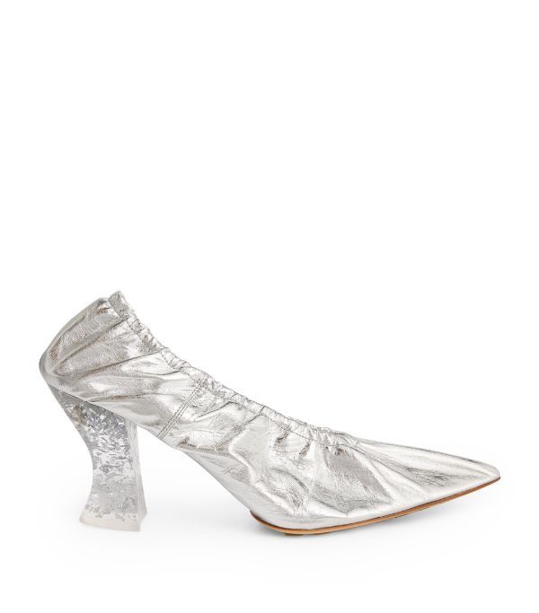o1loc1c0824 651356 Leather Almond Pumps in Silver