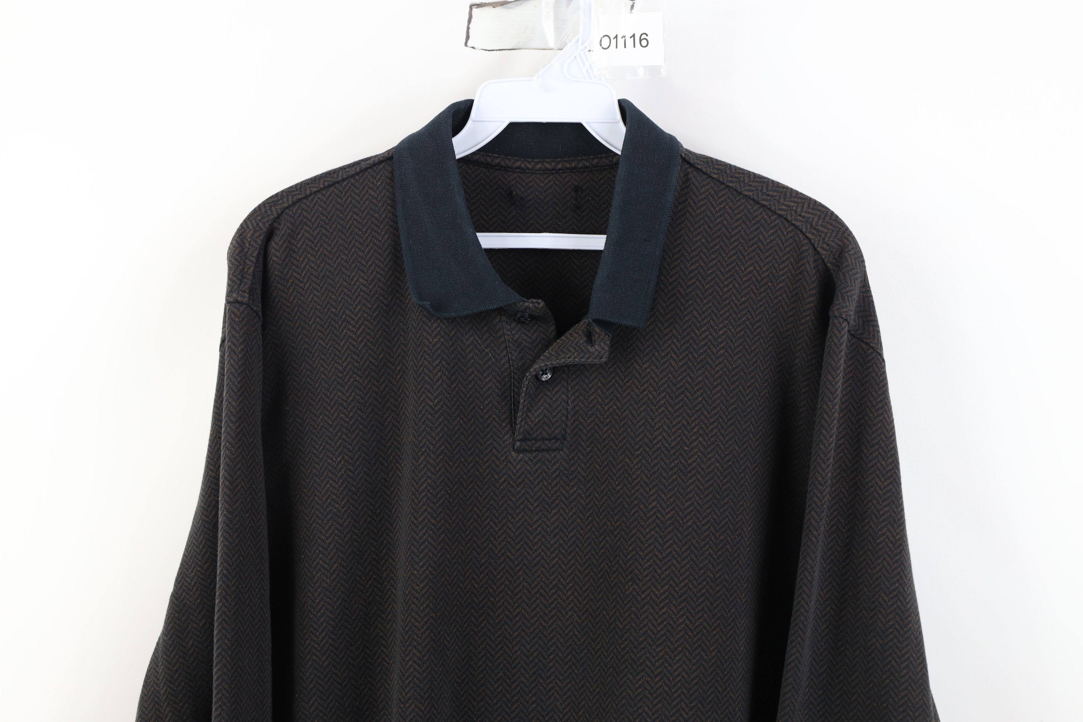 Vintage Vintage 90s Y2K Herringbone Long Sleeve Rugby Polo Shirt Size US M / EU 48-50 / 2 - 2 Thumbnail