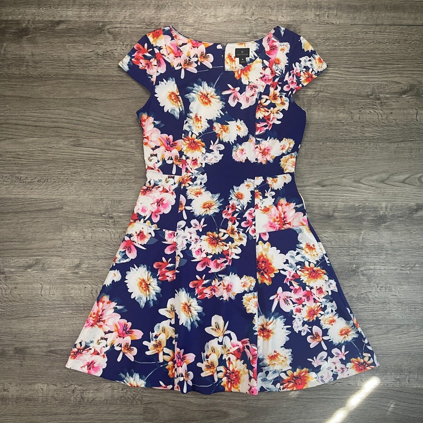 Worthington Worthington Blue Pink White Floral Spring Summer Party ...
