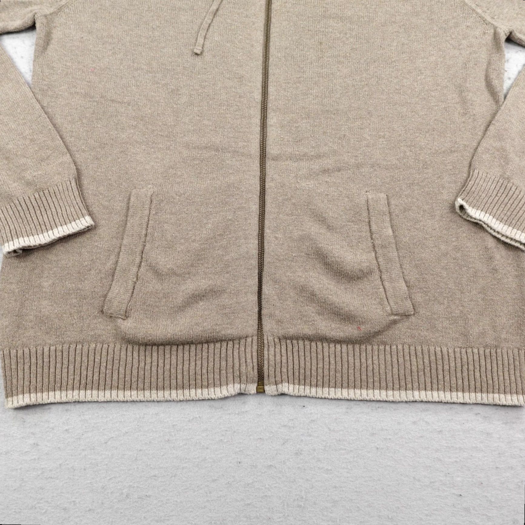 Gap Gap Sweater Mens Large Beige Tan Full Zip Hoodie Knit Cotton Wool Blend Pockets Size US L / EU 52-54 / 3 - 3 Thumbnail