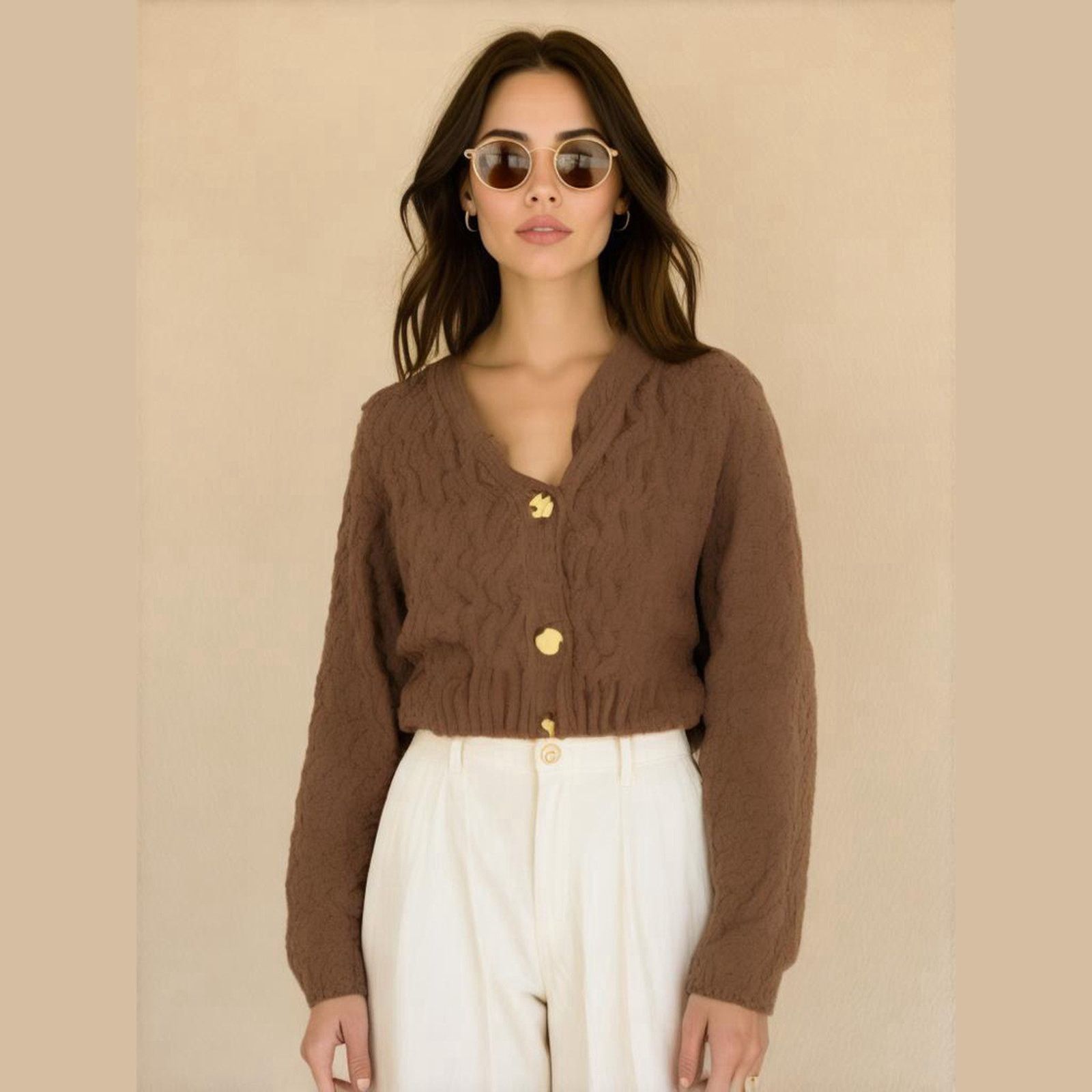 Kendall And Kylie Chunky Knit Brown Button-Up Cardigan Sweater Kendall + Kylie Size S / US 4 / IT 40 - 7 Thumbnail