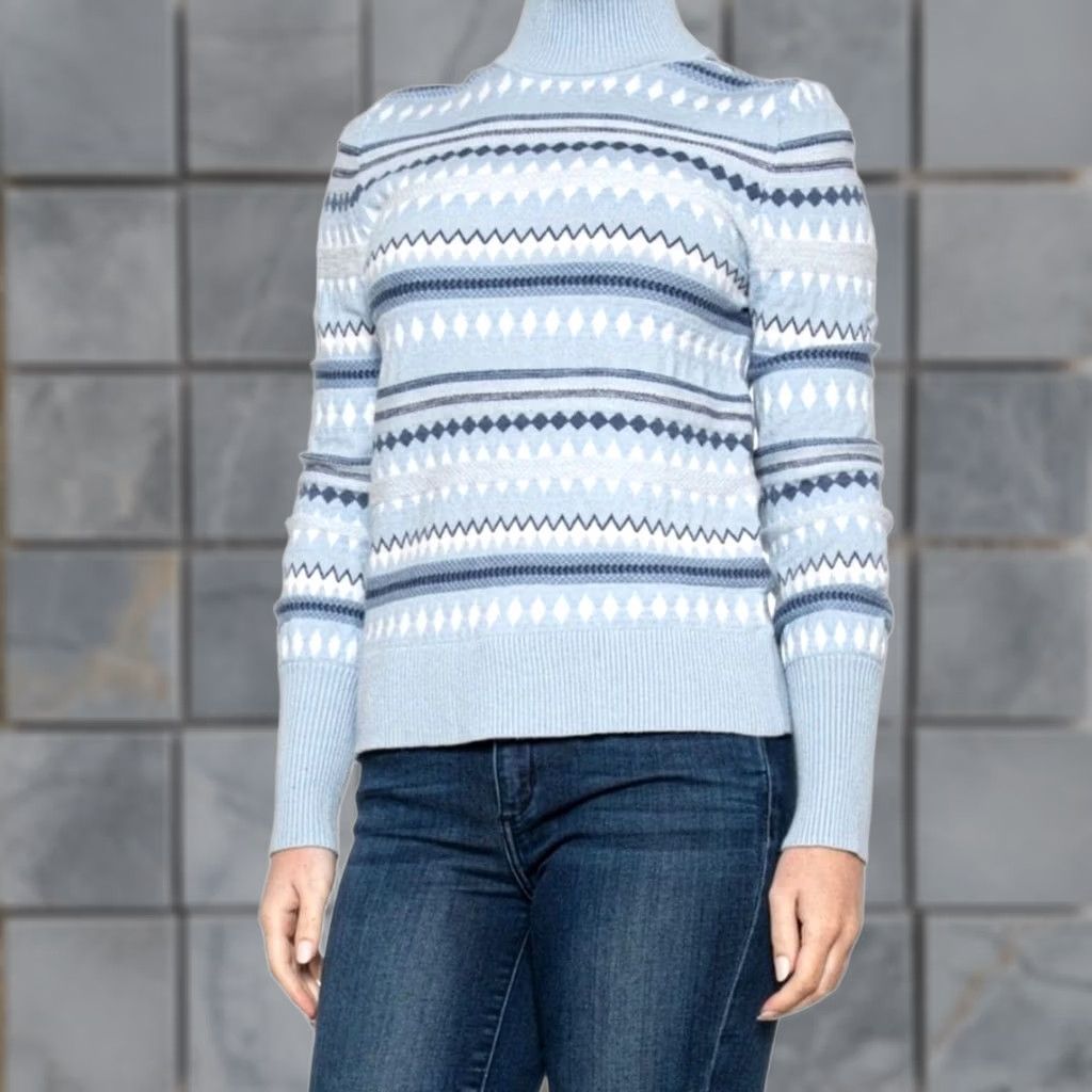 Vintage Aspen Women’s Fair Isle Funnel Neck Sweater Ribber Collar Long Sleeve Size L New, Women's