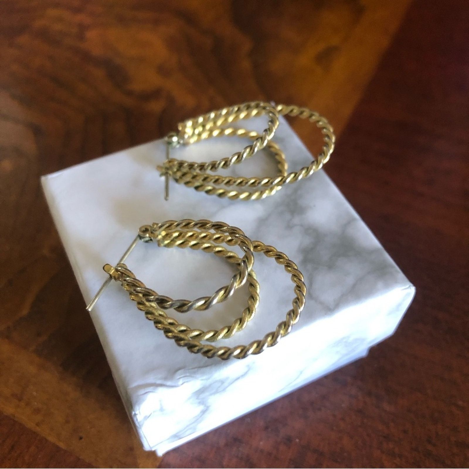 Vintage Vintage 90s gold plated triple rope chain hoop earrings Size ONE SIZE - 2 Thumbnail