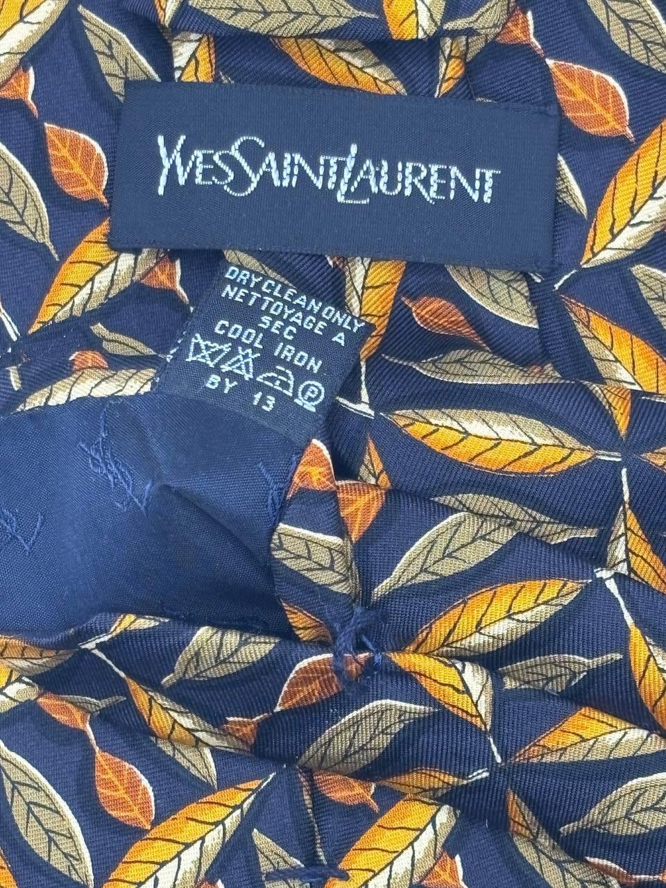 Yves Saint Laurent Vintage Yves Saint Laurent Silk Tie | Navy Autumn Leaf Italy Size ONE SIZE - 10 Thumbnail