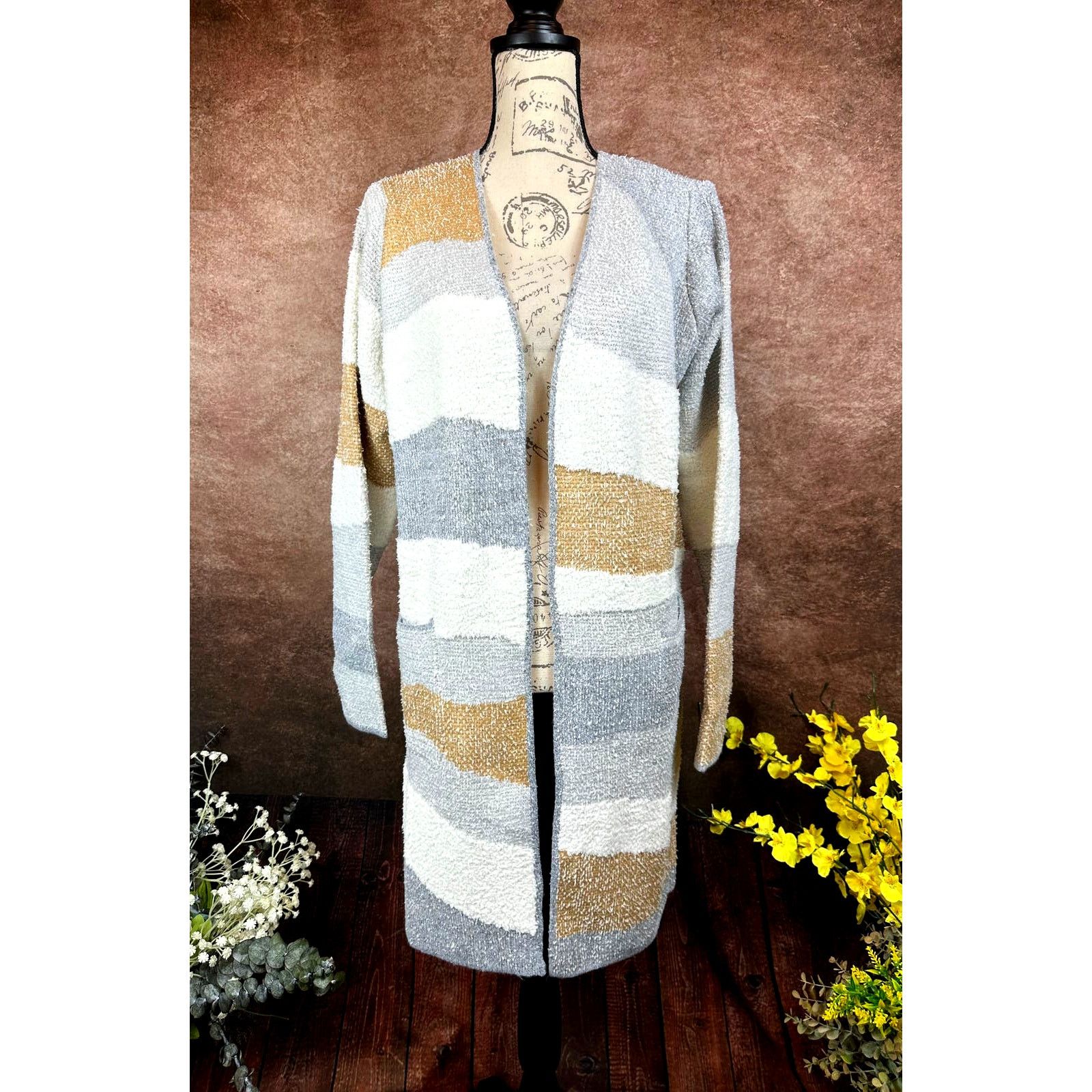 Other Fortune & Ivy Layla Open Cardigan Cream Tan Grey size L Size L / US 10 / IT 46 - 2 Thumbnail
