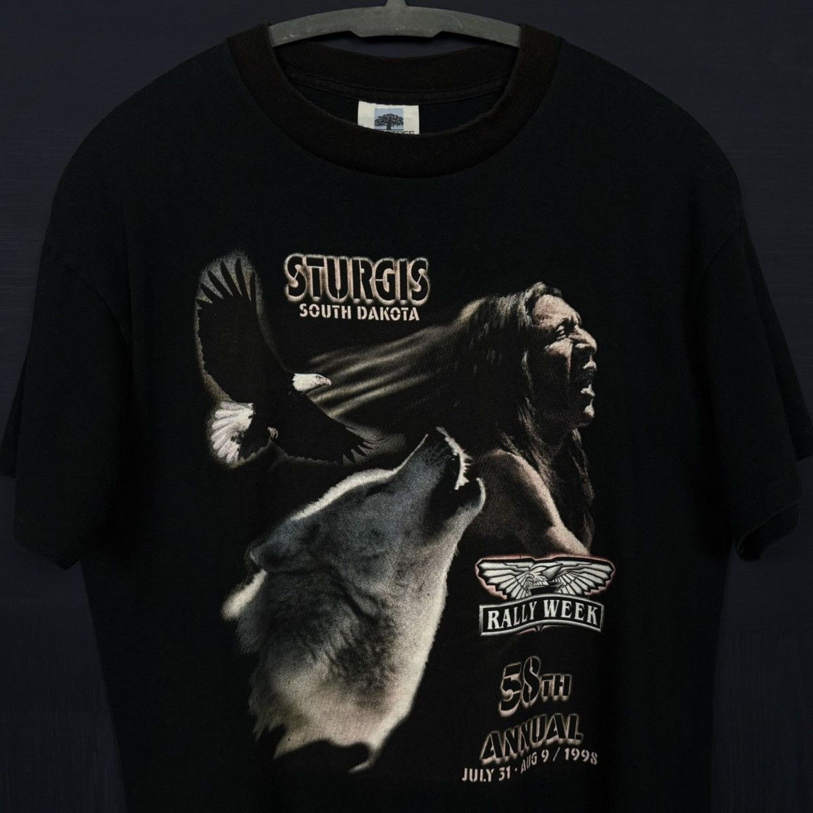 Harley Davidson × Japanese Brand × Vintage 🇺🇸1998 STURGIS Native Wolf Eagle T Size US M / EU 48-50 / 2 - 2 Thumbnail