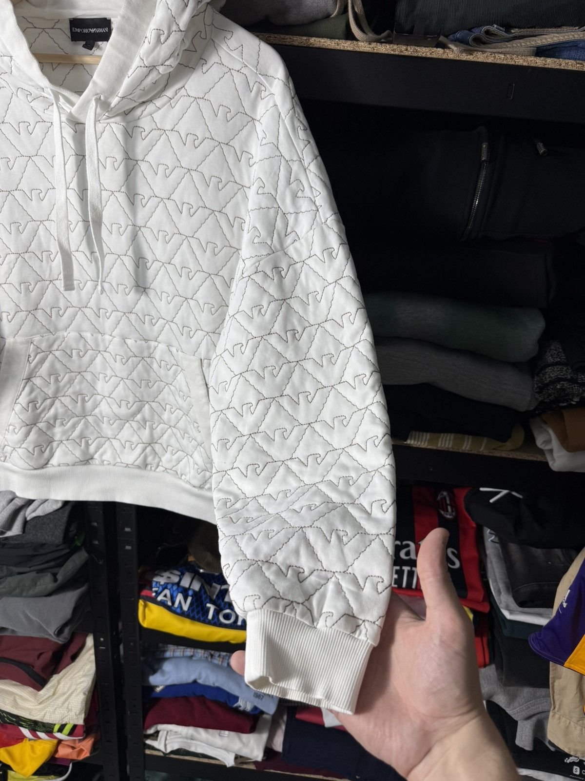 Emporio Armani Emporio Armani Women Quilted Monogram Hoodie White Oversized Size XL / US 12-14 / IT 48-50 - 11 Thumbnail