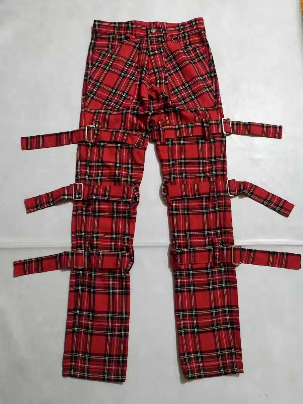 image of Avant Garde Unknown Japanese Tartan Bondage Punk Checkered Tartan Pants in Red Check (Size 29)