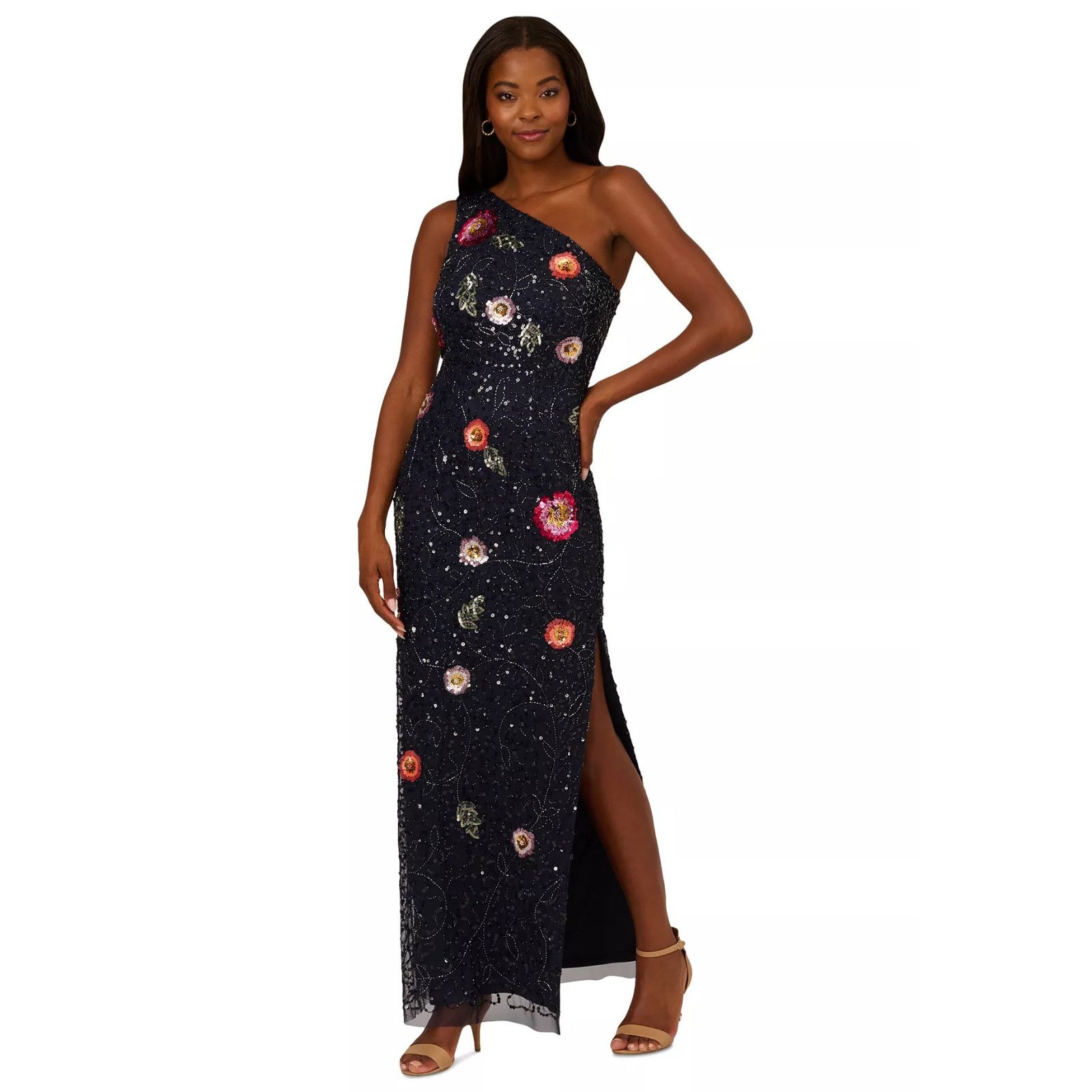 Adrianna Papell Adrianna Papell Women's Blue Asymmetric-Neck Beaded Gown ,14 Size XL / US 12-14 / IT 48-50 - 1 Thumbnail