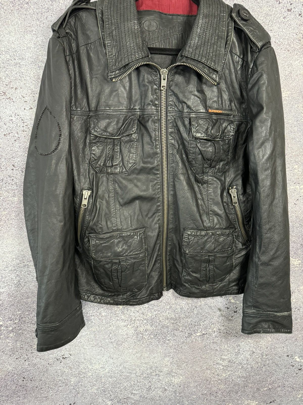 SUPERDRY LEATHER BOMBER Jacket Size Large Black Men's