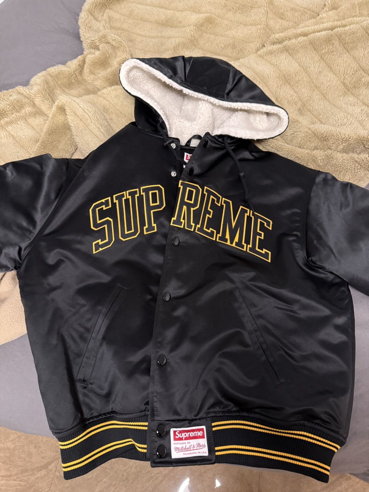 Mitchell & Ness × Supreme Supreme x Mitchell & Ness Lined Hooded Satin Varsity Jacket Size US S / EU 44-46 / 1 - 1 Thumbnail