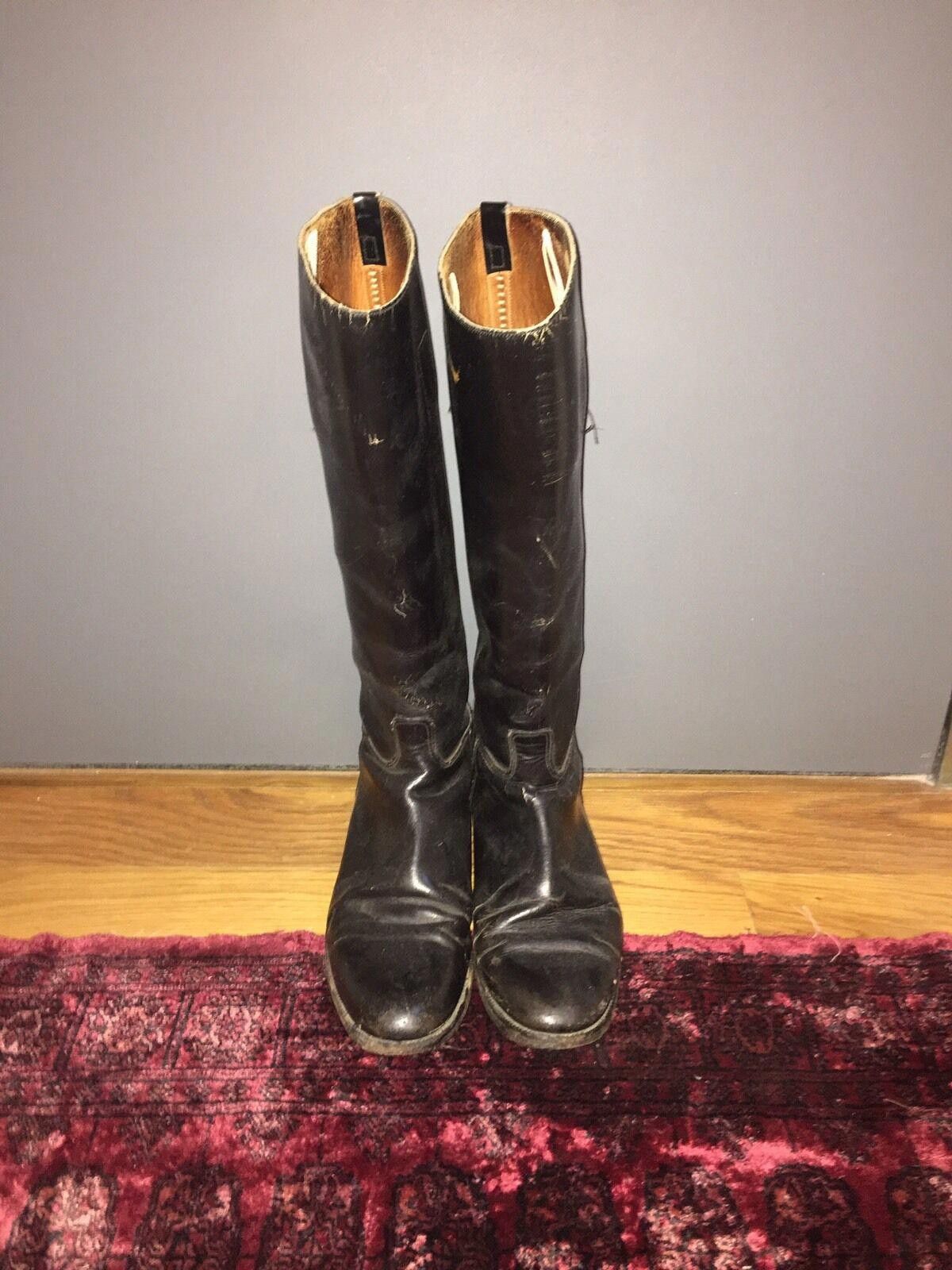 Designer Vintage Unisex Black Leather Tall Riding Boots Size ONE SIZE - 1 Thumbnail