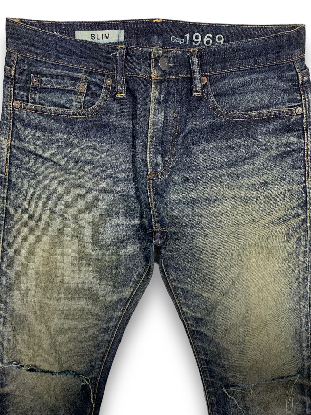 Gap Vintage Gap 1969 Dark Blue Wash Slim Distressed Jeans Size US 30 / EU 46 - 3 Thumbnail