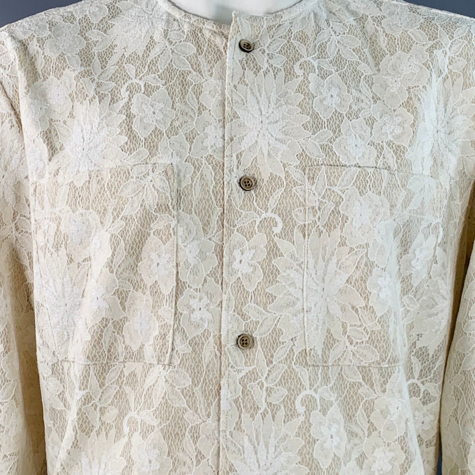 Andersson Bell Size L Beige Lace Nylon Cotton Collarless Long Sleeve Shirt Size US L / EU 52-54 / 3 - 2 Thumbnail