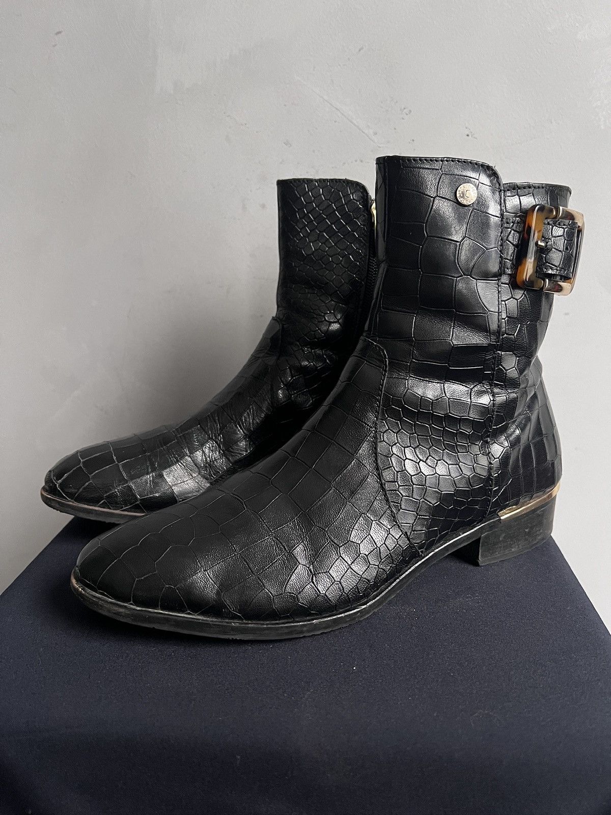 14th Addiction Crocodile pattern gothic avant garde leather ankle boots Size US 8 / EU 41 - 1 Thumbnail