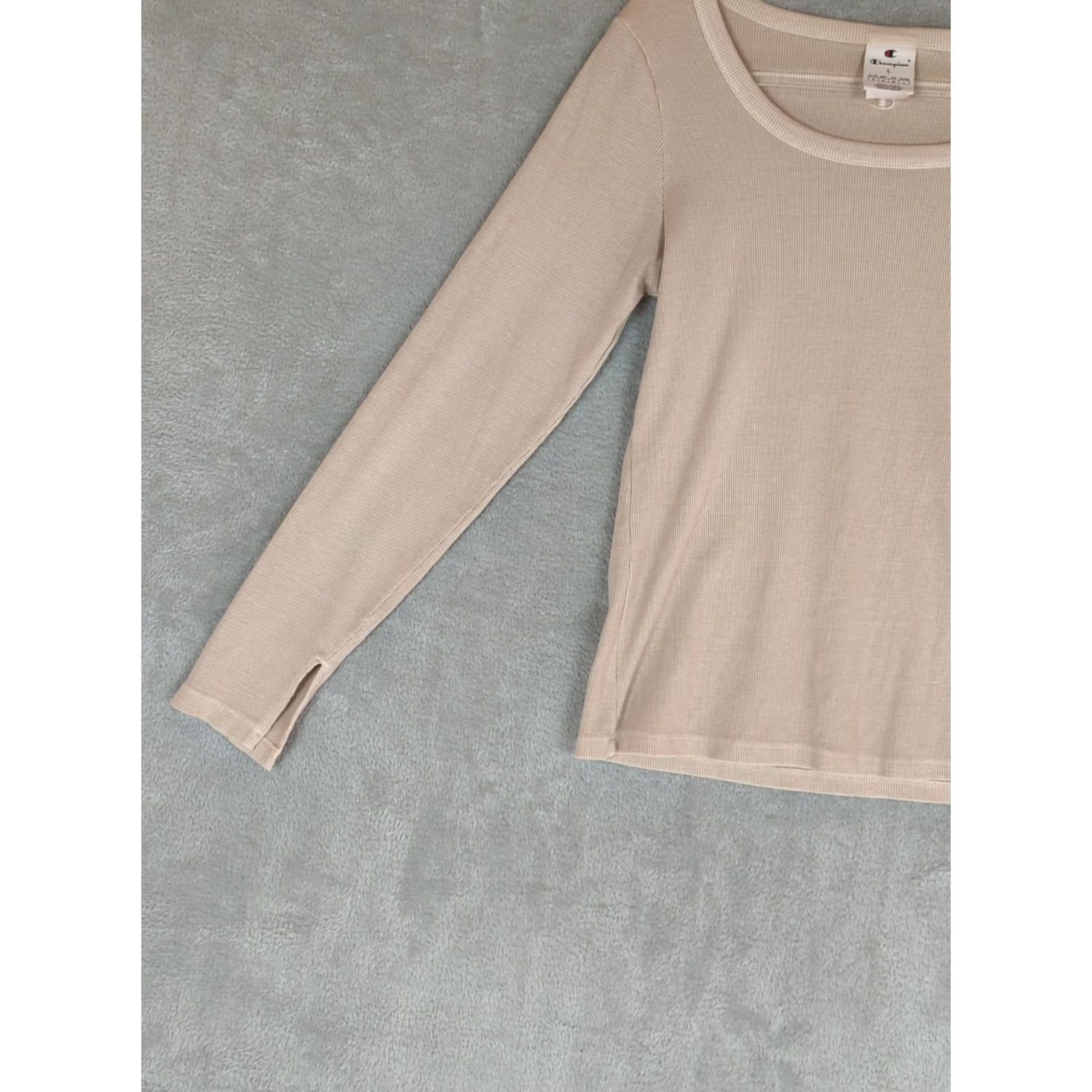 Champion Champion Womens Long Sleeve T-Shirt Ribbed Base Layer Split Cuff Oatmeal L Pullover Casual Activewear Shirt Womens Size L / US 10 / IT 46 - 2 Thumbnail