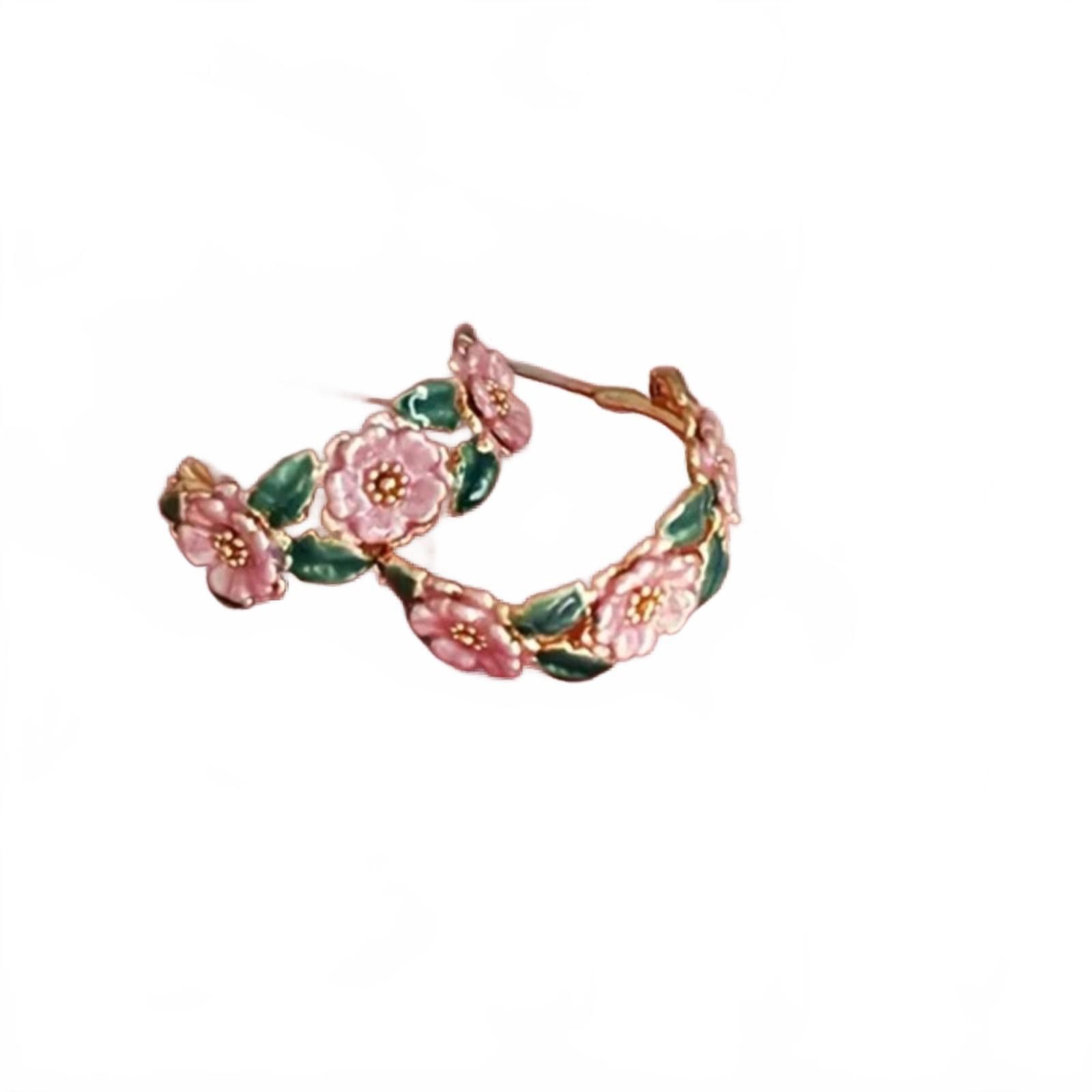 Designer Flower And And Leaf Vintage Inspired Hoop Earrings Size ONE SIZE - 1 Thumbnail