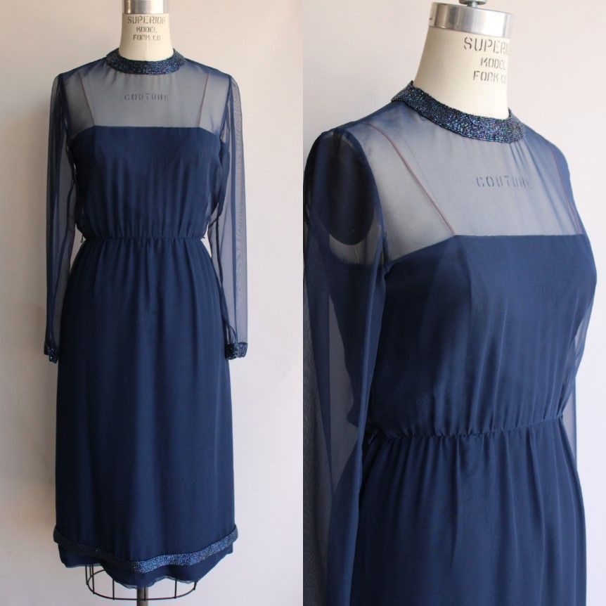 Vintage Vintage 1960s Dress, Victoria Royal Ltd. Navy Blue Cocktail Size M / US 6-8 / IT 42-44 - 1 Thumbnail