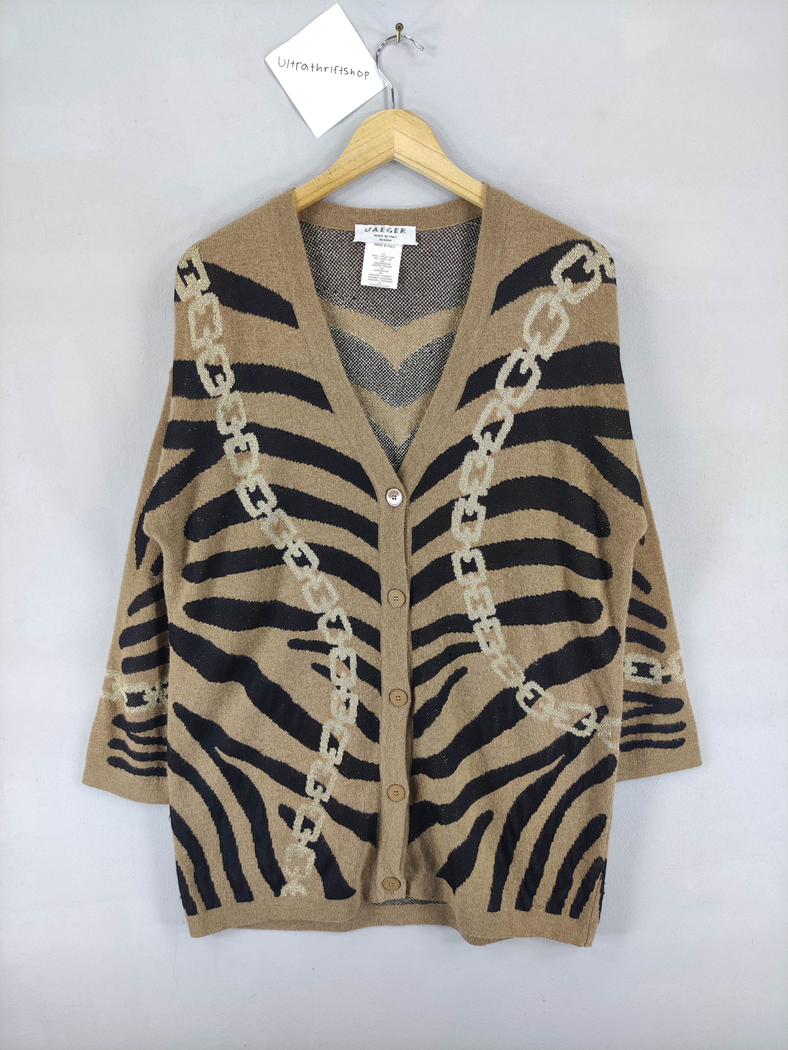 Jaeger Vintage Jaeger Wool Cardigan Chain Design Size M / US 6-8 / IT 42-44 - 1 Thumbnail